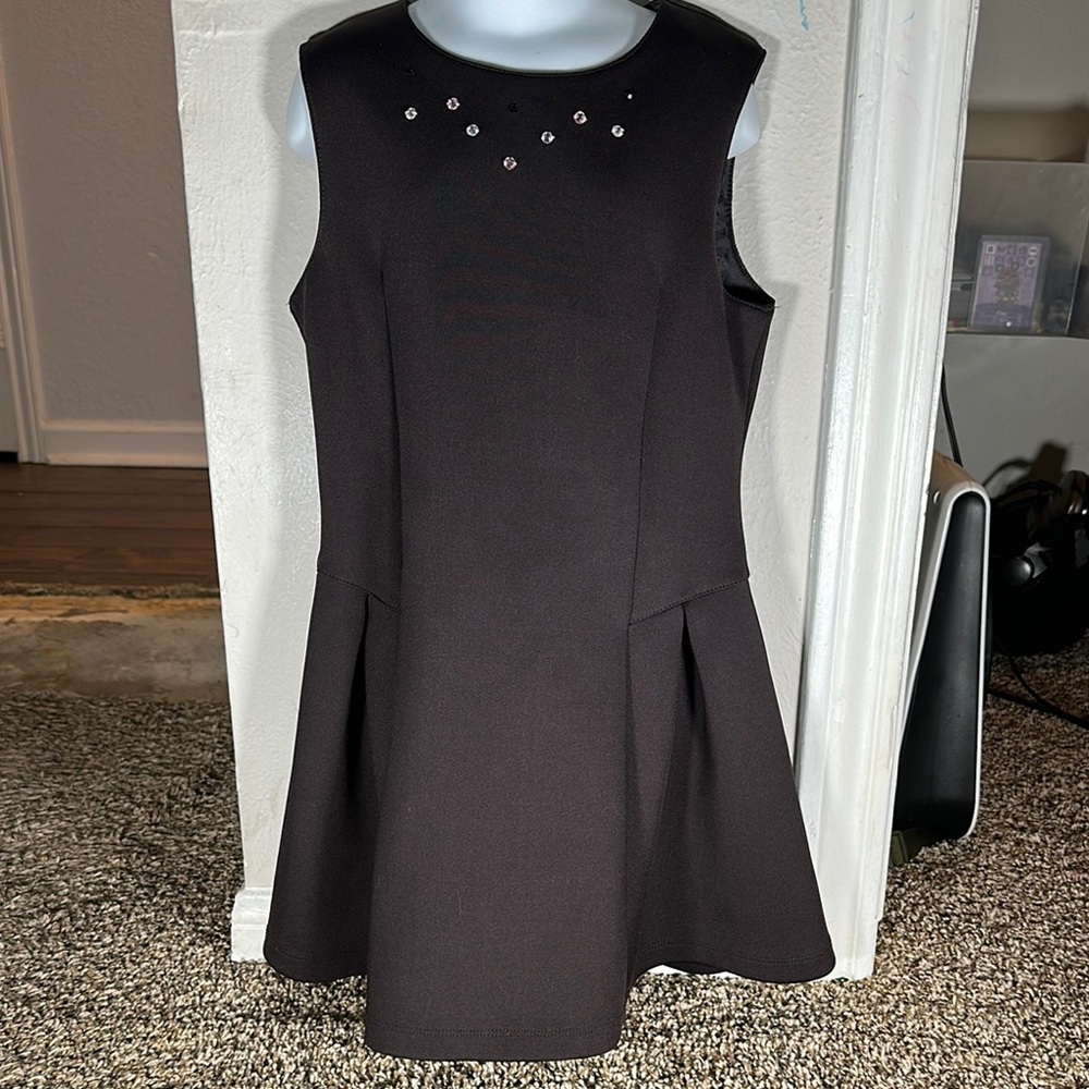 Black Embellished Pleated Cocktail Dress